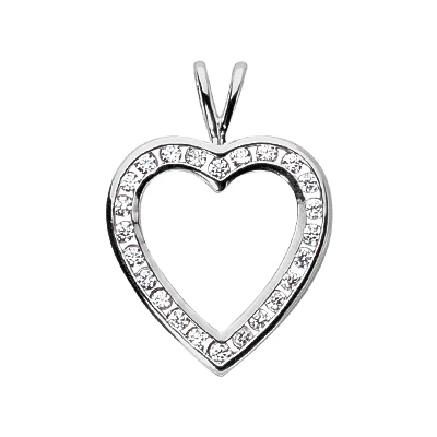 14K White Gold Bezel Set Round Diamonds Heart Pendant 0.48ct 1 14K White Gold Bezel Set Round Diamonds Heart Pendant 0.48ct