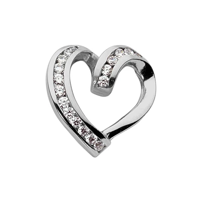 14K White Gold Curved Round Diamond Heart Pendant 0.48ct 1 14K White Gold Curved Round Diamond Heart Pendant 0.48ct