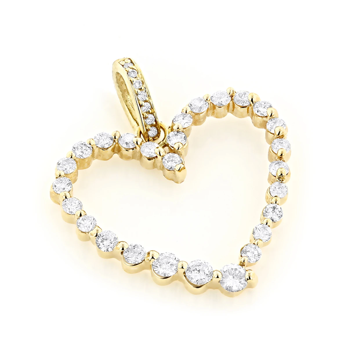 14K Yellow Gold Round Diamond Heart Pendant 1ct 15/16 In (24mm) 1 14K Yellow Gold Round Diamond Heart Pendant 1ct 15/16 In (24mm)