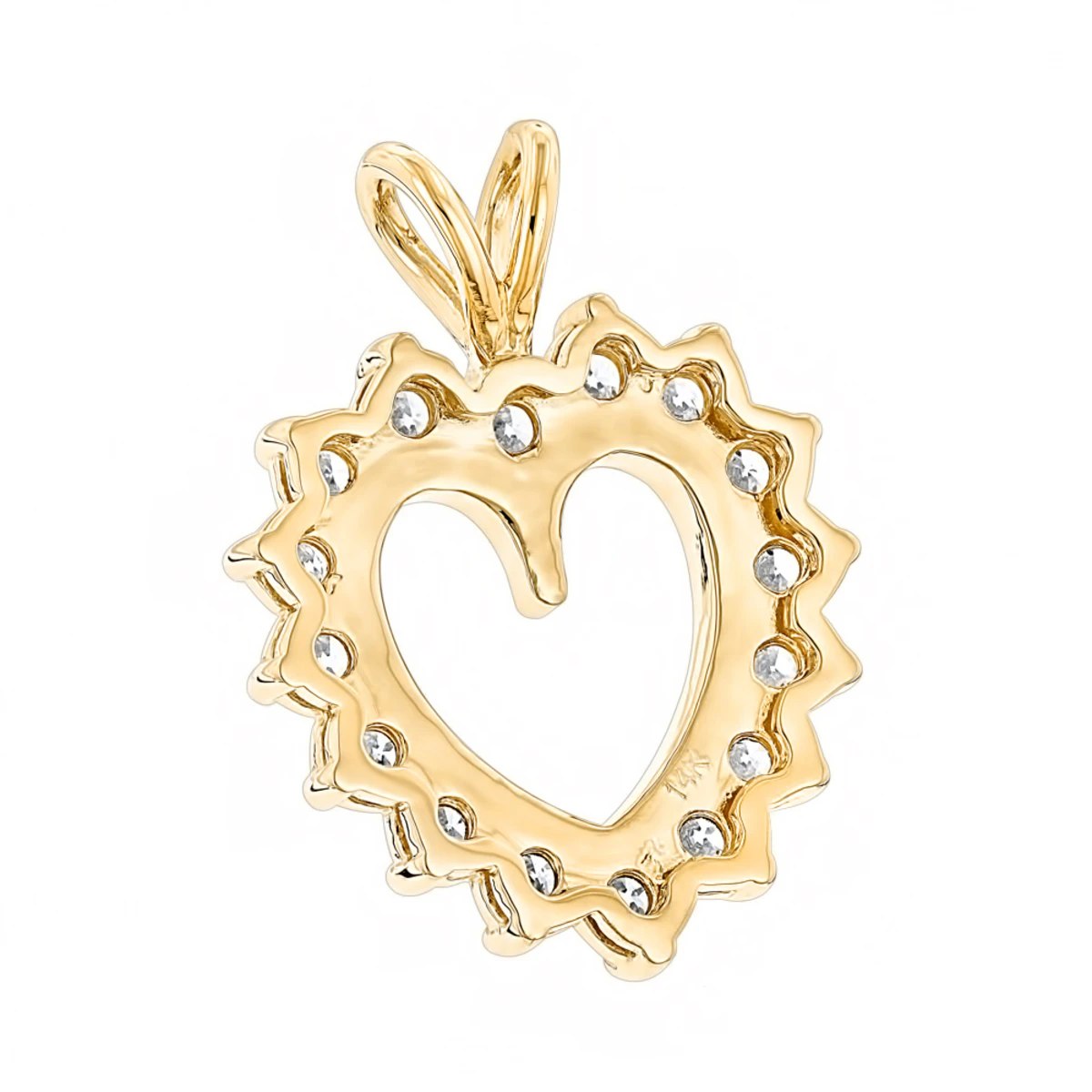 14K Yellow Gold Round Diamond Heart Pendant For Women 2.4ct Open Heart Design 4 14K Yellow Gold Round Diamond Heart Pendant For Women 2.4ct Open Heart Design - Image 4