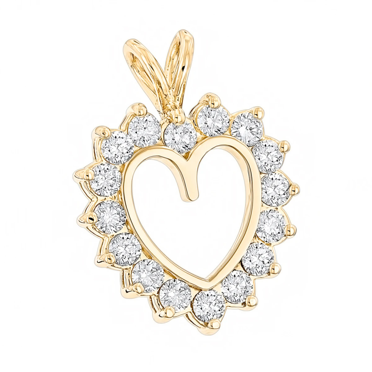 14K Yellow Gold Round Diamond Heart Pendant For Women 2.4ct Open Heart Design 1 14K Yellow Gold Round Diamond Heart Pendant For Women 2.4ct Open Heart Design