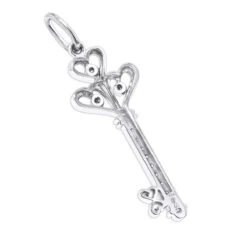 14K White Gold Round Diamond Key Pendant 0.18ct -Luxurman 14k gold round diamond key pendant 018ct p 30608 backwh