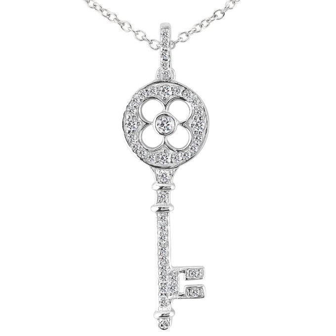 14K White Gold Round Diamond Key Pendant 0.38ct 12.5mm 1 14K White Gold Round Diamond Key Pendant 0.38ct 12.5mm