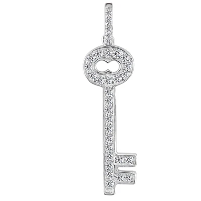 14K White Gold Round Diamond Key Pendant 0.38ct 9.8mm 1 14K White Gold Round Diamond Key Pendant 0.38ct 9.8mm