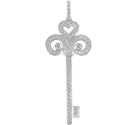 14K White Gold Round Diamond Key Pendant 1.09ct 1 14K White Gold Round Diamond Key Pendant 1.09ct