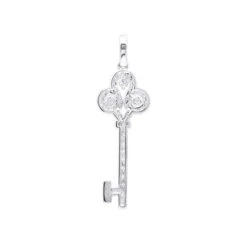 14K White Gold Round Diamond Key Pendant 1.57ct -Luxurman 14k gold round diamond key pendant 157ct p 30603 backwh