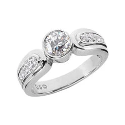14K White Gold Round Diamond Ladies Ring 0.80ct 5.7mm