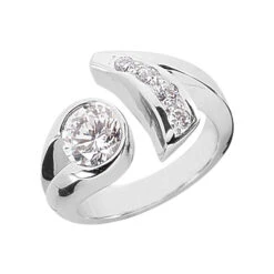 14K White Gold Round Diamond Ladies Ring 1.20ct 13.7mm