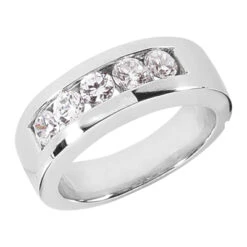 14K White Gold Round Diamond Men's Wedding Band 1.25ct