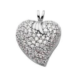 14K White Gold Round Diamond Pave Heart Pendant 1.44ct