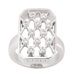 14K White Gold Round Diamond Right Hand Ladies Ring 0.18ct
