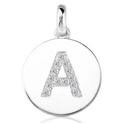 14K White Gold Round Diamonds Initial Pendant 0.13ct