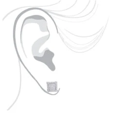 14K White Gold 1 Carat Round & Princess Cut Diamond Earrings Square Studs Men's Or Women's -Luxurman 14k gold round princess cut diamond earrings square studs by luxurman bodwh