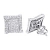 14K White Gold 1 Carat Round & Princess Cut Diamond Earrings Square Studs Men's Or Women's