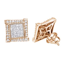 14K White Gold 1 Carat Round & Princess Cut Diamond Earrings Square Studs Men's Or Women's -Luxurman 14k gold round princess cut diamond earrings square studs by luxurman ro