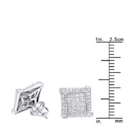 14K White Gold 1 Carat Round & Princess Cut Diamond Earrings Square Studs Men's Or Women's -Luxurman 14k gold round princess cut diamond earrings square studs by luxurman rulerwh