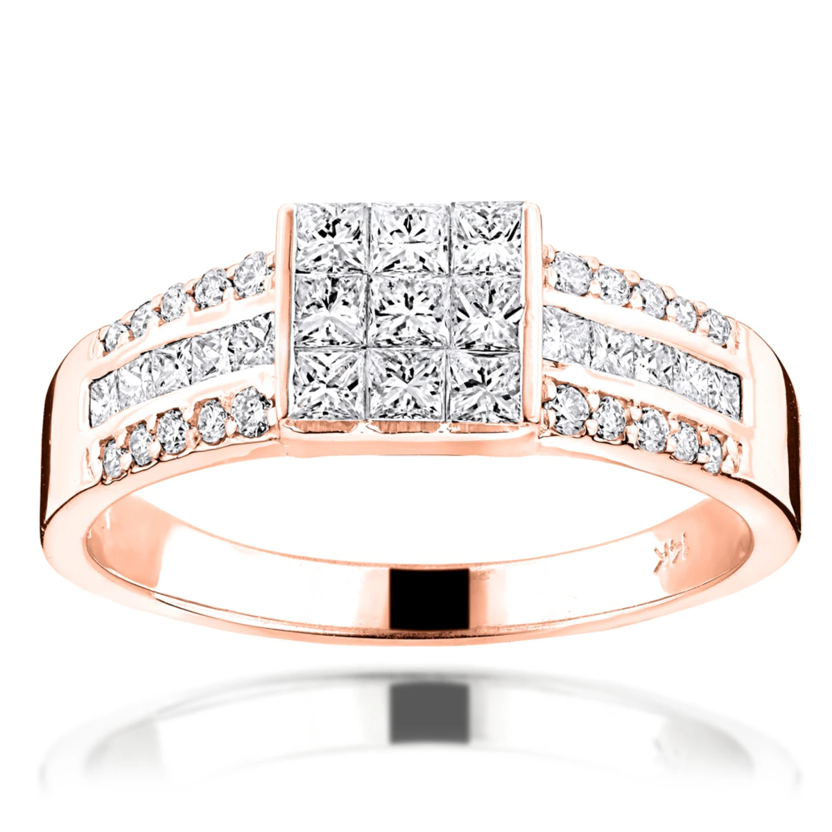 14K White Gold Round Princess Cut Diamond Ring 1.25ct Wedding Band 3 14K White Gold Round Princess Cut Diamond Ring 1.25ct Wedding Band - Image 3