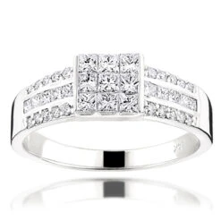 14K White Gold Round Princess Cut Diamond Ring 1.25ct Wedding Band
