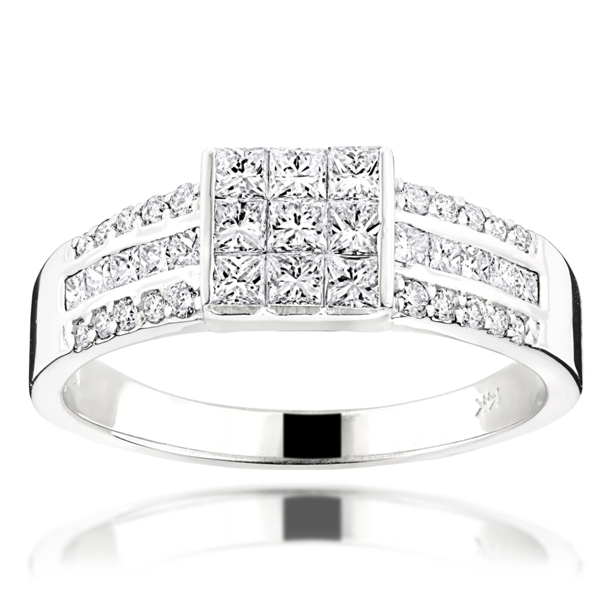14K White Gold Round Princess Cut Diamond Ring 1.25ct Wedding Band 1 14K White Gold Round Princess Cut Diamond Ring 1.25ct Wedding Band