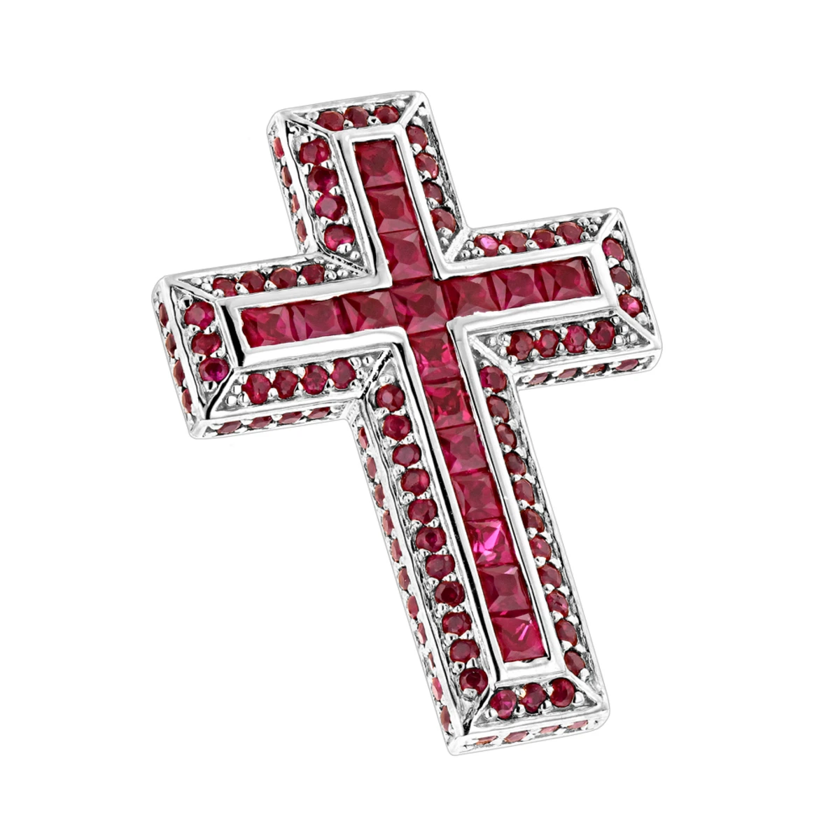 14K White Gold Ruby Cross Pendant Round Princess Cut 2.85ct By Luxurman 1 14K White Gold Ruby Cross Pendant Round Princess Cut 2.85ct By Luxurman