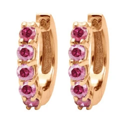 14K Yellow Gold Ruby Hoop Earrings 1/2 Inch 1 Carat Small Huggies -Luxurman 14k gold ruby hoop earrings 1 2 inch 1 carat small huggies rose 1