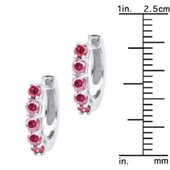 14K Yellow Gold Ruby Hoop Earrings 1/2 Inch 1 Carat Small Huggies -Luxurman 14k gold ruby hoop earrings 1 2 inch 1 carat small huggies ruler white 1