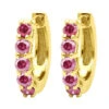 14K Yellow Gold Ruby Hoop Earrings 1/2 Inch 1 Carat Small Huggies