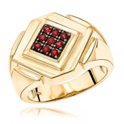 14K Yellow Gold Ruby Men's Ring By Luxurman
