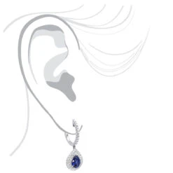 14K White Gold Sapphire Diamond Pear Shape Drop Earrings For Women By Luxurman -Luxurman 14k gold sapphire diamond pear shape drop earrings for women by luxurman bodwh