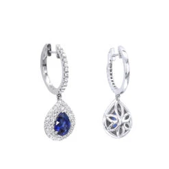 14K White Gold Sapphire Diamond Pear Shape Drop Earrings For Women By Luxurman