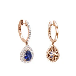 14K White Gold Sapphire Diamond Pear Shape Drop Earrings For Women By Luxurman -Luxurman 14k gold sapphire diamond pear shape drop earrings for women by luxurman ro