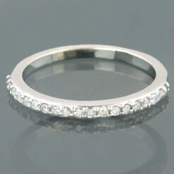 Ultra Thin 14K White Gold Slim 1 Row Round Diamond Wedding Band 0.23ct