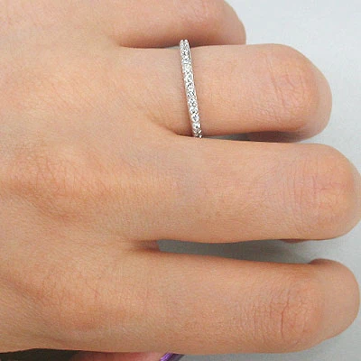 Ultra Thin 14K White Gold Slim 1 Row Round Diamond Wedding Band 0.23ct 3 Ultra Thin 14K White Gold Slim 1 Row Round Diamond Wedding Band 0.23ct - Image 3