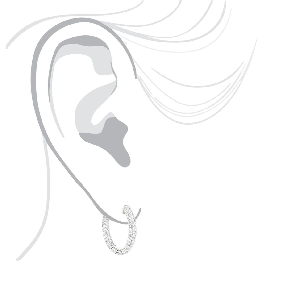 14K White Gold Small Inside Out Diamond Hoop Earrings For Women 2.7ct 1 Inch 5 14K White Gold Small Inside Out Diamond Hoop Earrings For Women 2.7ct 1 Inch - Image 5