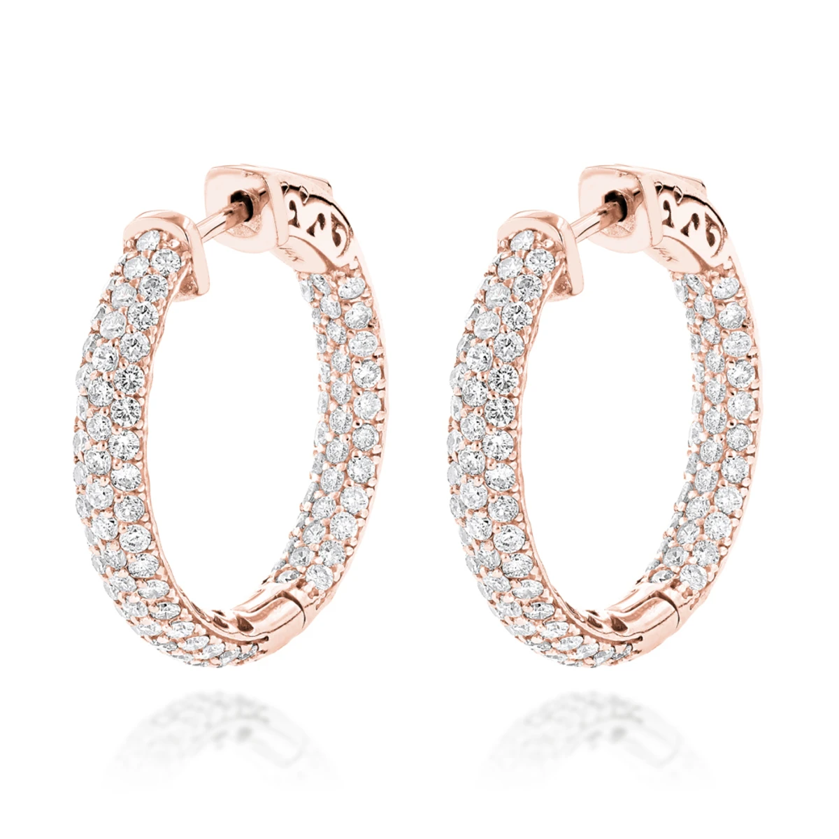 14K White Gold Small Inside Out Diamond Hoop Earrings For Women 2.7ct 1 Inch 3 14K White Gold Small Inside Out Diamond Hoop Earrings For Women 2.7ct 1 Inch - Image 3