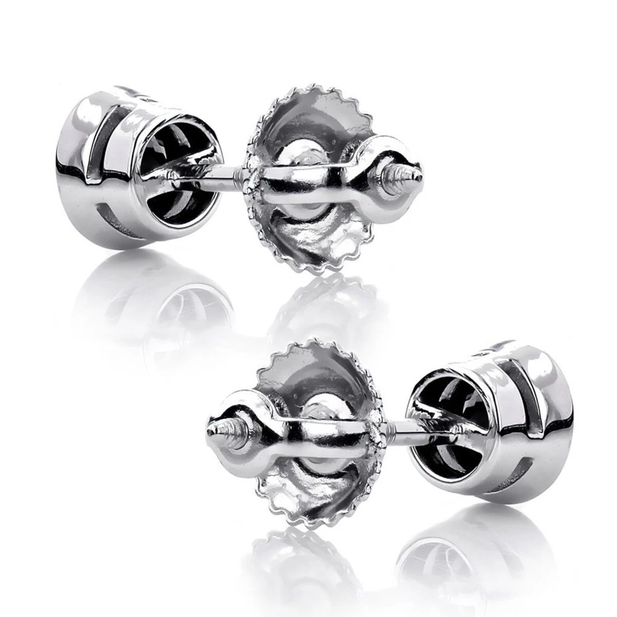 14K White Gold Solitaire Black Round Diamond Bezel Stud Earrings 0.25ct 3mm 4 14K White Gold Solitaire Black Round Diamond Bezel Stud Earrings 0.25ct 3mm - Image 4