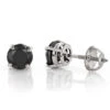 14K White Gold Solitaire Black Round Diamond Stud Earrings 0.33ct