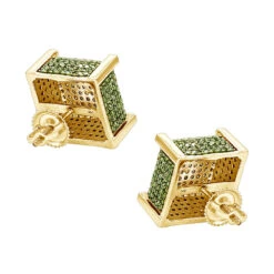 14K Yellow Gold Square Green Diamond Stud Earrings 1.3ct By Luxurman 9 14K Yellow Gold Square Green Diamond Stud Earrings 1.3ct By Luxurman -Luxurman 14k gold square green diamond stud earrings 13ct by luxurman backye
