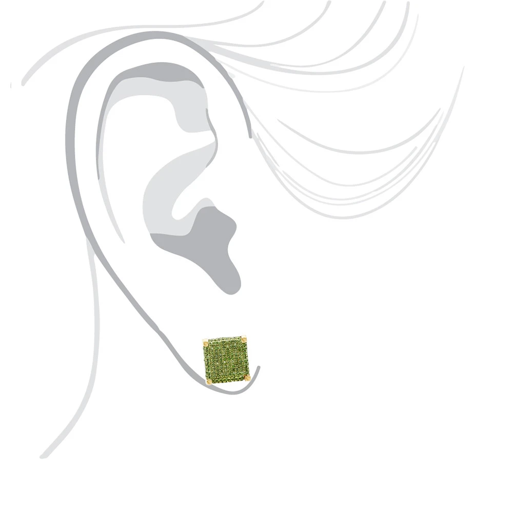 14K Yellow Gold Square Green Diamond Stud Earrings 1.3ct By Luxurman 5 14K Yellow Gold Square Green Diamond Stud Earrings 1.3ct By Luxurman - Image 5