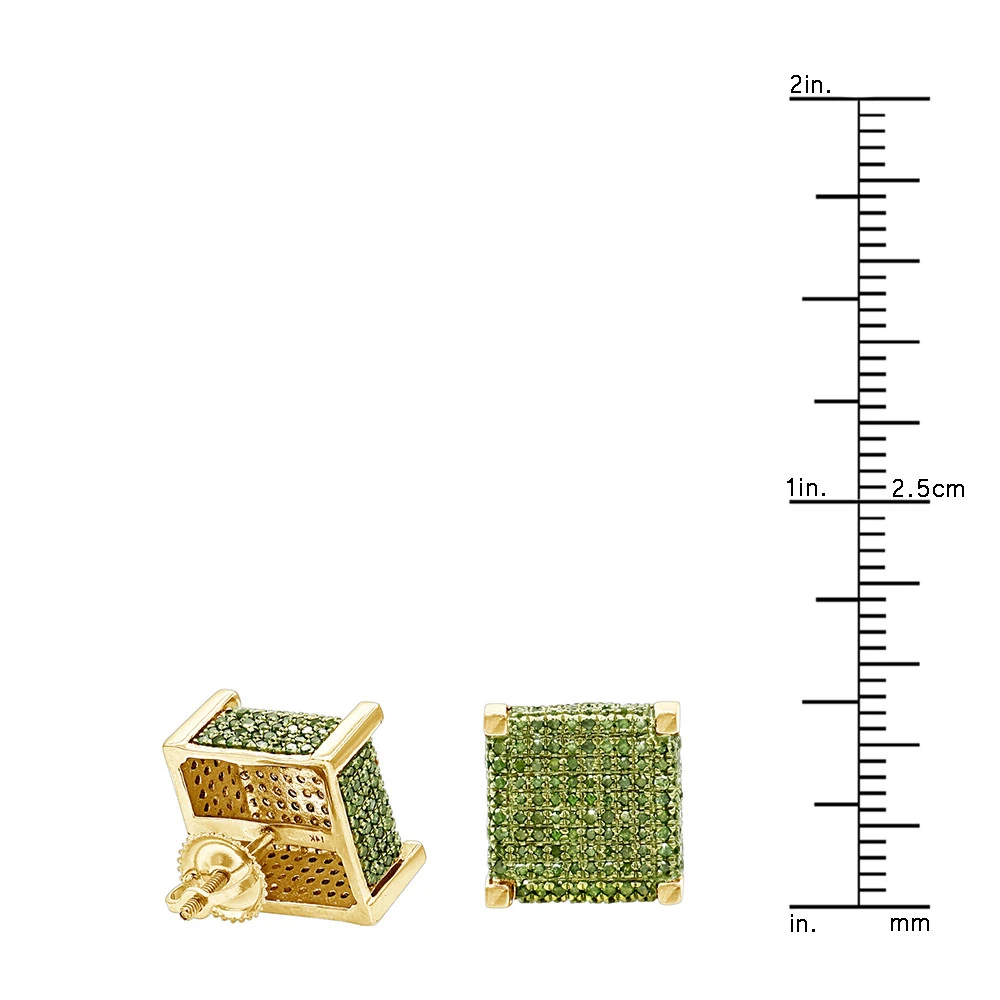 14K Yellow Gold Square Green Diamond Stud Earrings 1.3ct By Luxurman 6 14K Yellow Gold Square Green Diamond Stud Earrings 1.3ct By Luxurman - Image 6
