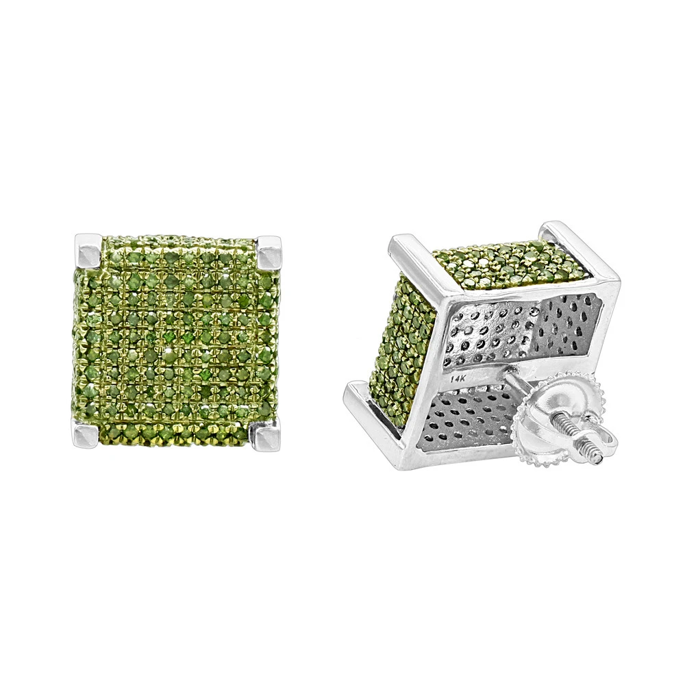 14K Yellow Gold Square Green Diamond Stud Earrings 1.3ct By Luxurman 2 14K Yellow Gold Square Green Diamond Stud Earrings 1.3ct By Luxurman - Image 2