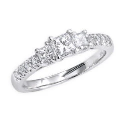 14K White Gold Three Stone Diamond Engagement Ring 1 Carat
