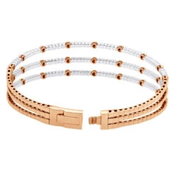 1.5 Carat Flexible Diamond Bangle Bracelet For Women Solid 14K Rose Gold 3 Row -Luxurman 14k gold unique 3 row flexible diamond bangle bracelet for ladies 15 carat 018338 back rose