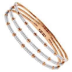 1.5 Carat Flexible Diamond Bangle Bracelet For Women Solid 14K Rose Gold 3 Row