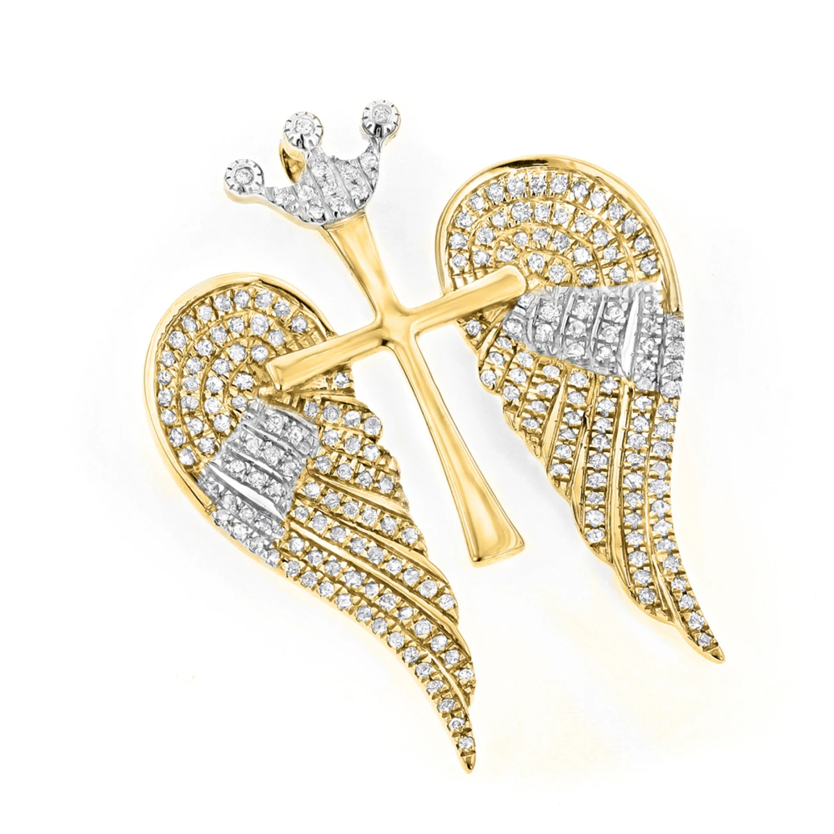 14K White/Yellow Gold Unique Angel Wings Diamond Cross Pendant With Crown 0.4ct 1 14K White/Yellow Gold Unique Angel Wings Diamond Cross Pendant With Crown 0.4ct