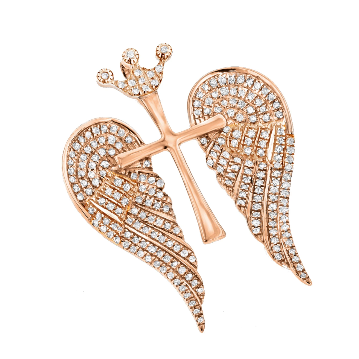 14K White/Yellow Gold Unique Angel Wings Diamond Cross Pendant With Crown 0.4ct 4 14K White/Yellow Gold Unique Angel Wings Diamond Cross Pendant With Crown 0.4ct - Image 4