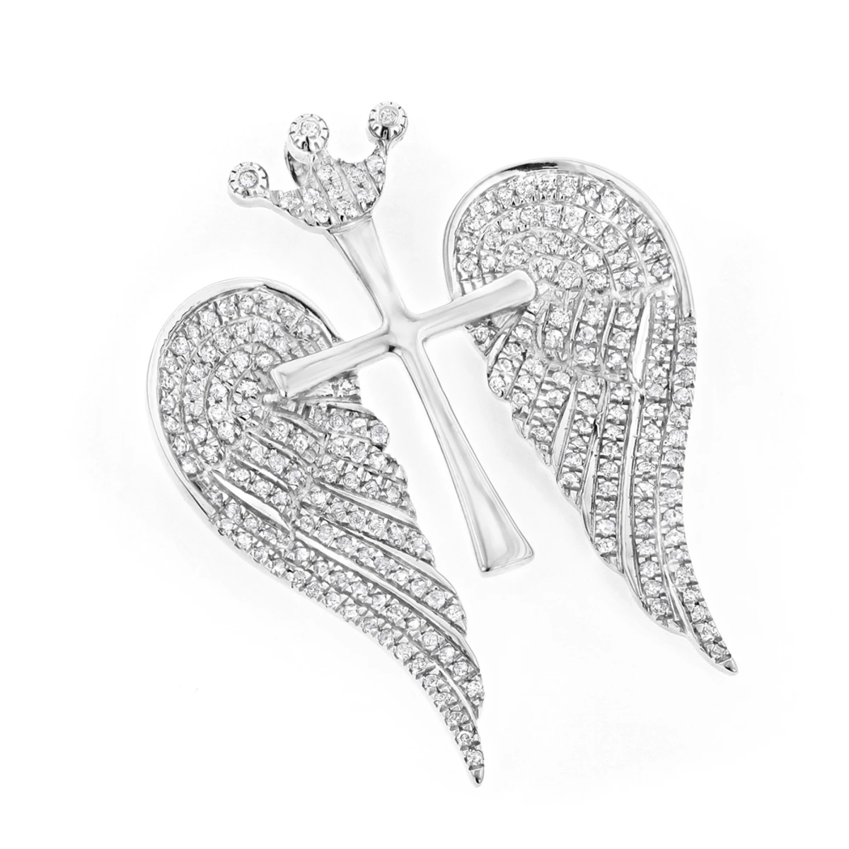 14K White/Yellow Gold Unique Angel Wings Diamond Cross Pendant With Crown 0.4ct 2 14K White/Yellow Gold Unique Angel Wings Diamond Cross Pendant With Crown 0.4ct - Image 2