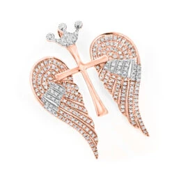 14K White/Yellow Gold Unique Angel Wings Diamond Cross Pendant With Crown 0.4ct 13 14K White/Yellow Gold Unique Angel Wings Diamond Cross Pendant With Crown 0.4ct -Luxurman 14k gold unique angel wings diamond cross pendant with crown 05ct wr 1