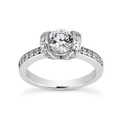 14K White Gold Unique Diamond Engagement Ring 0.85ct 2.3mm