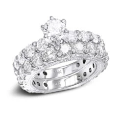 14K White Gold Unique Diamond Engagement Ring Set 4.17ct